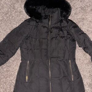 Calvin Klein Black Puffer Coat with Fur Trim